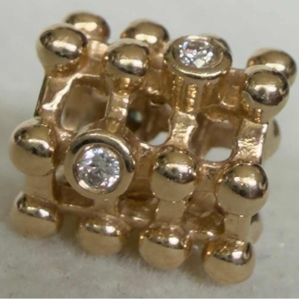 100% Authentic Pandora 14K Yellow Gold Diamond Matrix Abstract Charm